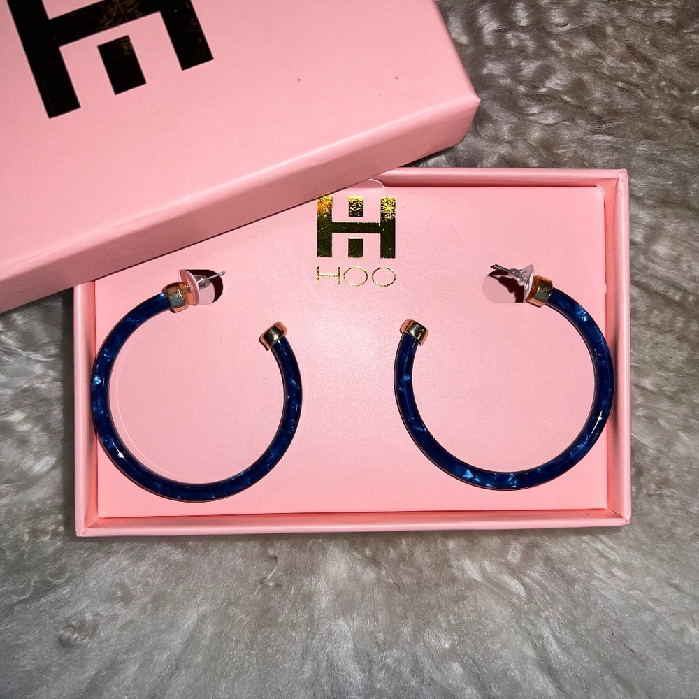 Hoo Hoops 2" Hoop Earrings - Marbled Navy